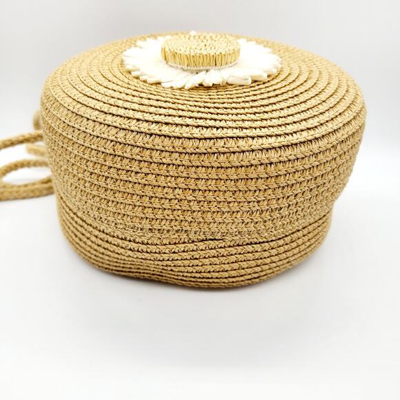 Floral Daisy Circular Rattan Woven Zip Closure Crossbody Shoulder Bag Unbranded - Picture 5 of 10